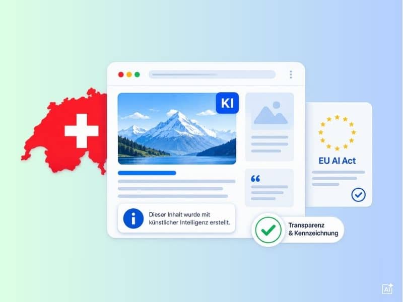 Blogbeitrag zu KI-Kennzeichnungspflicht in der Schweiz. Alles was du zu KI-Inhalten und deren Kennzeichnung als Schweizer KMU wissen musst.